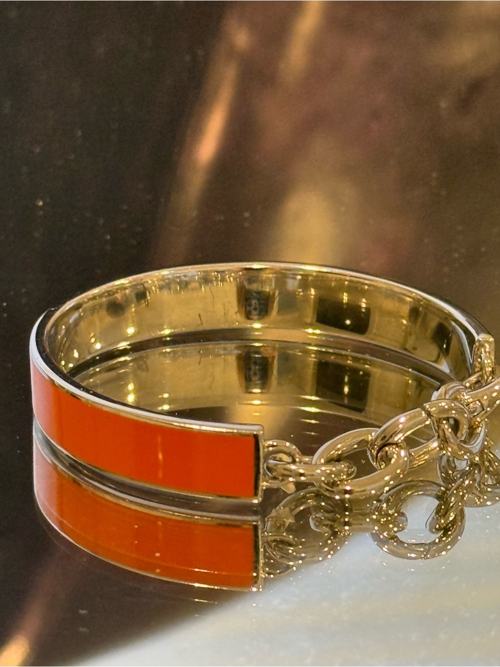 Orange Enamel and Sterling Silver Bracelet EUC